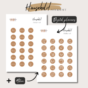 Household | Digital Handdrawn Stickers Set | Digital Planning + Notion | Gold 1