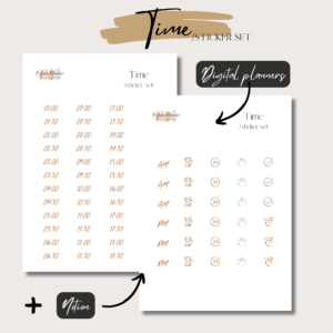 Time | Digital Handdrawn Stickers Set | Digital Planning + Notion | Gold