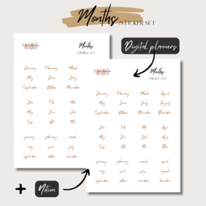 Months | Digital Handdrawn Stickers Set | Digital Planning + Notion | Gold