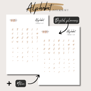 Alphabet | Digital Handdrawn Stickers Set | Digital Planning + Notion | Gold