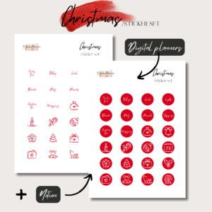 Christmas | Digital Hanndrawn Stickers Set | Digital Planning + Notion | Red 1