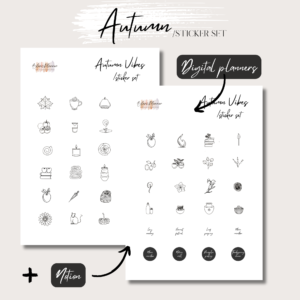 Autumn Vibes | HAND-DRAWN Digital Stickers Set | Digital Planning + Notion | BLACK - Basic shadow