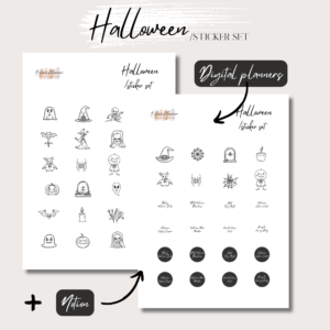Halloween | Digital Handdrawn Stickers Set | Digital Planning + Notion | Black_Cover