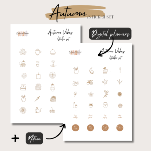 AUTUMN VIBES | HAND-DRAWN DIGITAL STICKERS SET FOR DIGITAL PLANNERS + NOTION | GOLD - Basic shadow