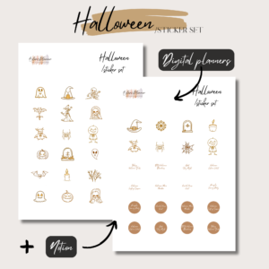 Halloween | Digital Handdrawn Stickers Set | Digital Planning + Notion | Gold_Cover