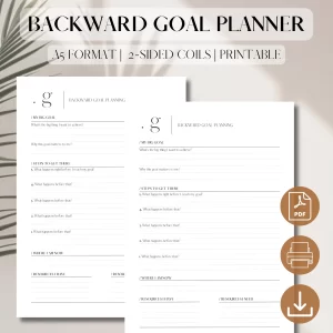 Backward Goal Planner Insert | 1 Page | PDF Printable Planner Insert | Goal Breakdown | Goal Setting Minimalist Planner | A5, 5.5 x 8.5 in