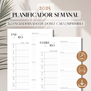Agenda Semanal Horizontal 2025 En 1 Página | Insertable PDF Imprimible Para Planner | Planificador Semanal | Prioridades Semanales | Planner Minimalista | A5, 5.5 x 8.5