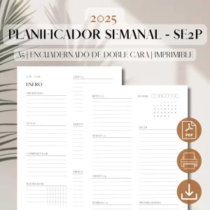 Agenda Semanal 2025 Horizontal en 2 Páginas | Inserto de Planificador PDF Imprimible | Planificador Semanal | Prioridades Semanales | Planificador Minimalista | A5