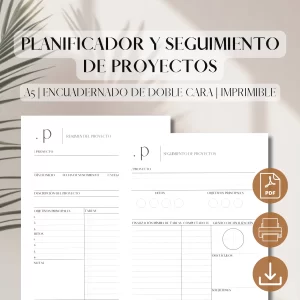 Planificador de Proyectos + Paquete de Seguimiento de Proyectos | 6 Páginas | Inserciones de Planificador Imprimibles | Imprimibles en PDF | A5, 5.5 x 8.5