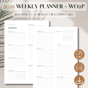 2025 Horizontal Agenda Week On 2 Pages | PDF Printable Planner Insert | Weekly Planner | Weekly Priorities | Minimalist Planner | A5