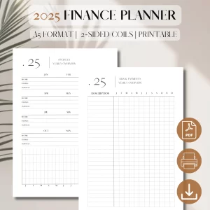 2025 Finance Planner & Tracker Printable | PDF Printable Planner Insert | Budget Planner | Expense Tracker | Minimalist Planner | A5, 5.5 x 8.5