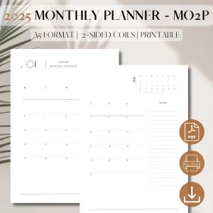 2025 Monthly Planner Printable DATED | Month On 2 Pages | PDF Printable Planner Insert | Month at a glance | Minimalist Planner | A5