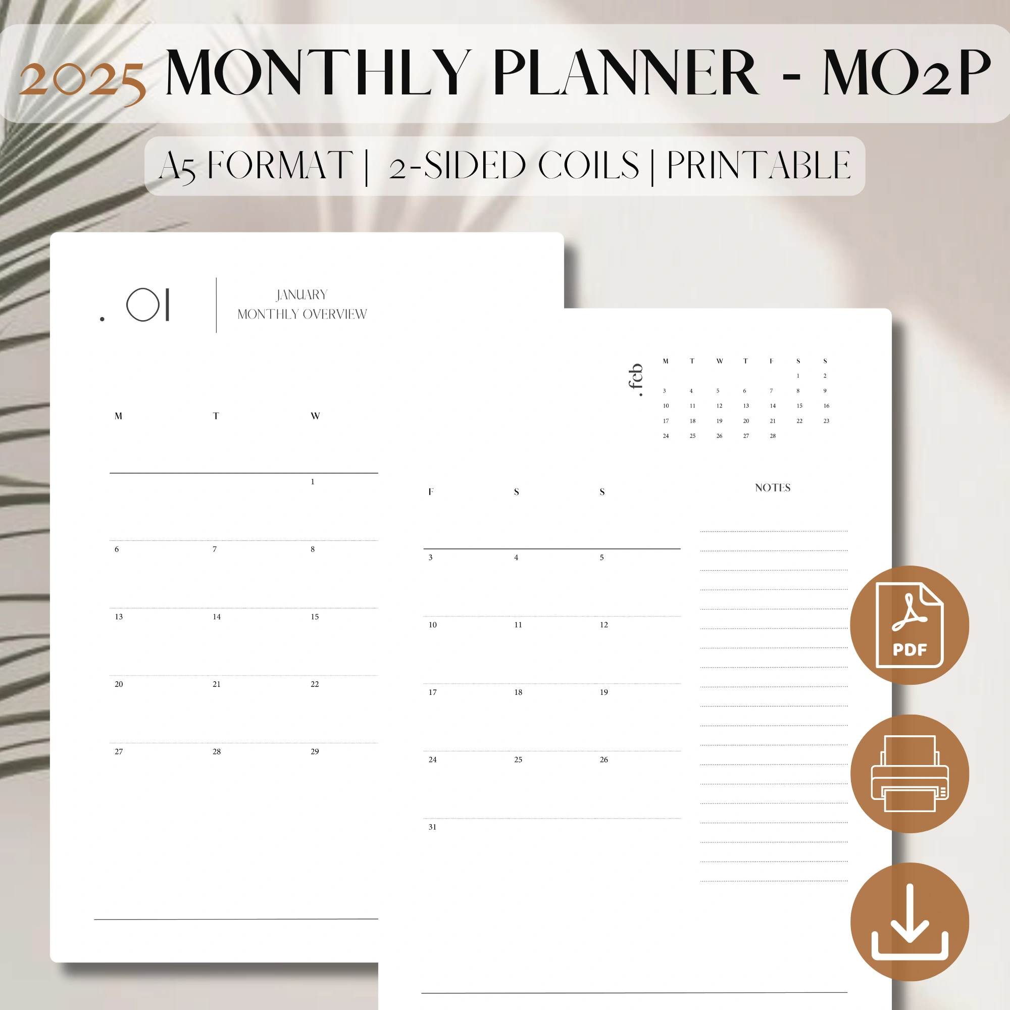 2025 Monthly Planner Printable DATED | Month On 2 Pages | PDF Printable ...