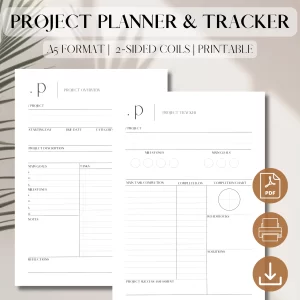 Project Planner + Project Tracker Pack | 6 Pages | Printable Planner Inserts | PDF Printables