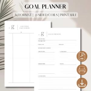 Goal Planner UNDATED | PDF Printable Planner Insert | Yearly Goal Planner | Goal Breakdown Sheets | Action Step Planner | A5, 5.5 x 8.5