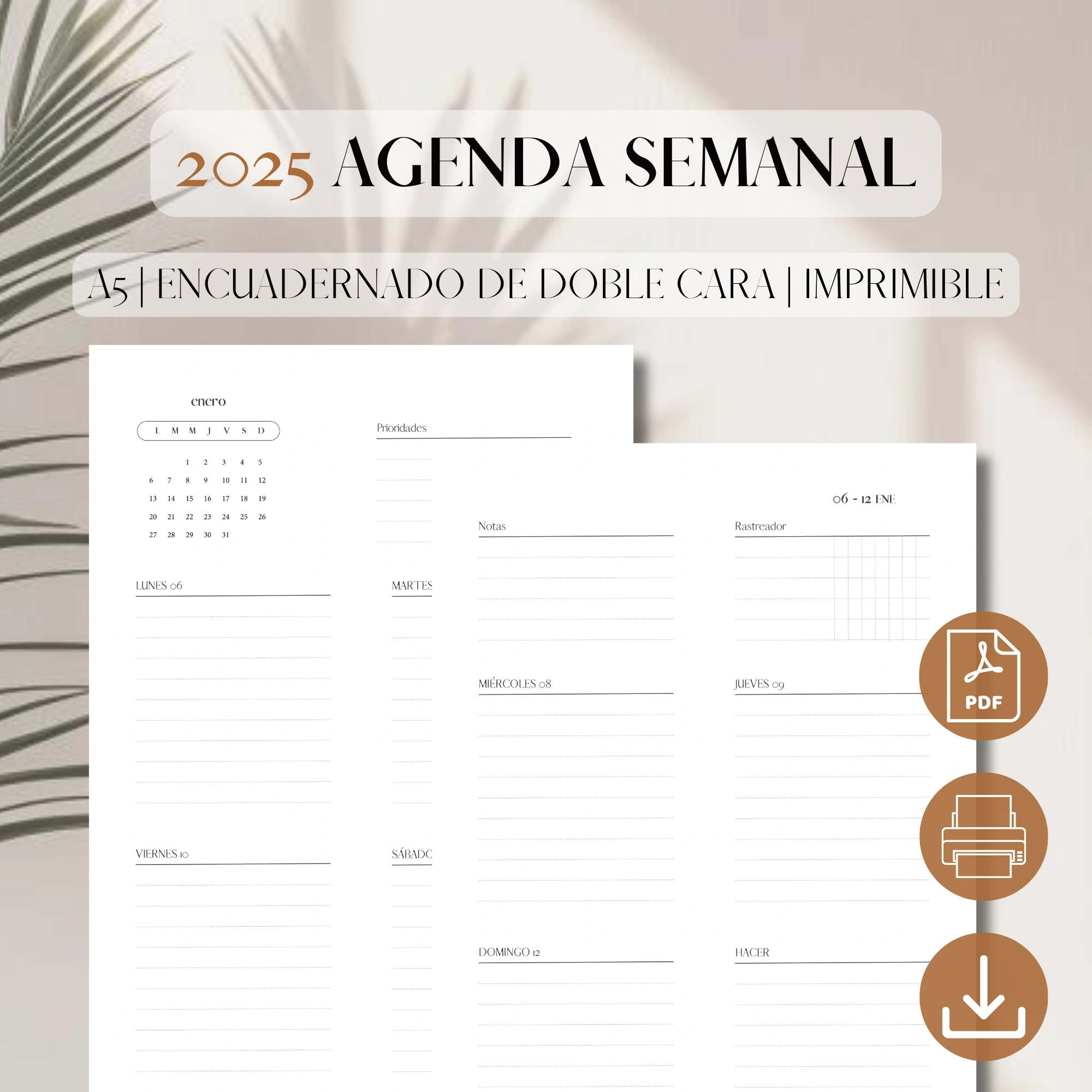 Agenda Semanal Vertical 2025 en 2 Páginas | Inserto de Planificador ...