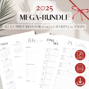 2025 PRINTABLE PLANNER INSERTS MEGA-BUNDLE | Yearly, Monthly, Weekly, and Financial Planning Inserts | 9 Layouts | 357 Pages | A5 (5.5 x 8.5 in)
