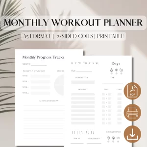Monthly Workout Planner & Tracker Printable | PDF Printable Planner Insert | Workout Planner | Fitness Tracker | Minimalist Planner | A5, 5.5 x 8.5_1