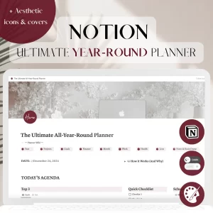 The Ultimate Notion Planner | Notion Template | All In One Life Planner | Aesthetic Notion Planner + Notion Stickers and Icons | Cherry Red_1_1