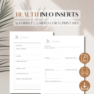 Health Info Page Planner Insert | PDF Printable Planner Insert | Personal Data Sheet Planner Insert | Medical Info Layout | Digital Download | A5, 5.5 x 8.5_1