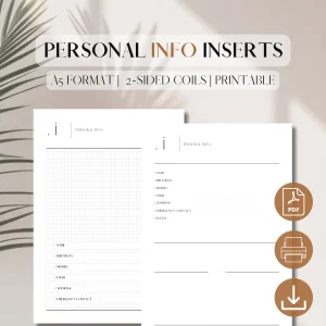 Personal Info Page Planner Insert | PDF Printable Planner Insert | Personal Data Sheet Planner Insert | Contact Info Layout | Digital Download | A5, 5.5 x 8.5_1