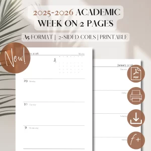 2025 - 2026 Week On 2 Pages Academic Diary | PDF Printable Inserts | Academic & Lessons Planner | Weekly Organiser | Filofax, GTD, HP, iPad Compatible Refills | A5 5.5 x 8.5”_1