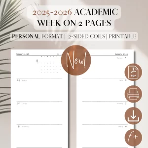 2025 - 2026 Week On 2 Pages Academic Diary | PDF Printable Inserts | Academic & Lessons Planner | Weekly Organiser | Filofax, GTD, HP, iPad Compatible Refills | Personal, 3.7 x 6.7”_1