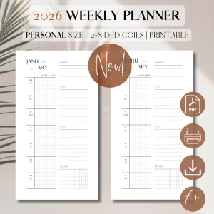 2026 Horizontal Weekly Agenda On 1 Page | PDF Printable Planner Insert | Weekly Planner | Weekly Priorities | Minimalist Planner | Personal, 3.7 x 6.7 inches (9.5 x 17 cm)_1