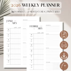 2026 Horizontal Weekly Agenda On 1 Page | PDF Printable Planner Insert | Weekly Planner | Weekly Priorities | Minimalist Planner | A5_1