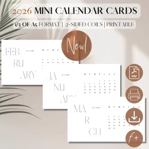 2026 Mini Calendar Cards - Sleek | Calendar Dashboards | Printable Planner Insert | 2026 Printable Calendar | Printable Supplies | 1/3 of A5 format_1
