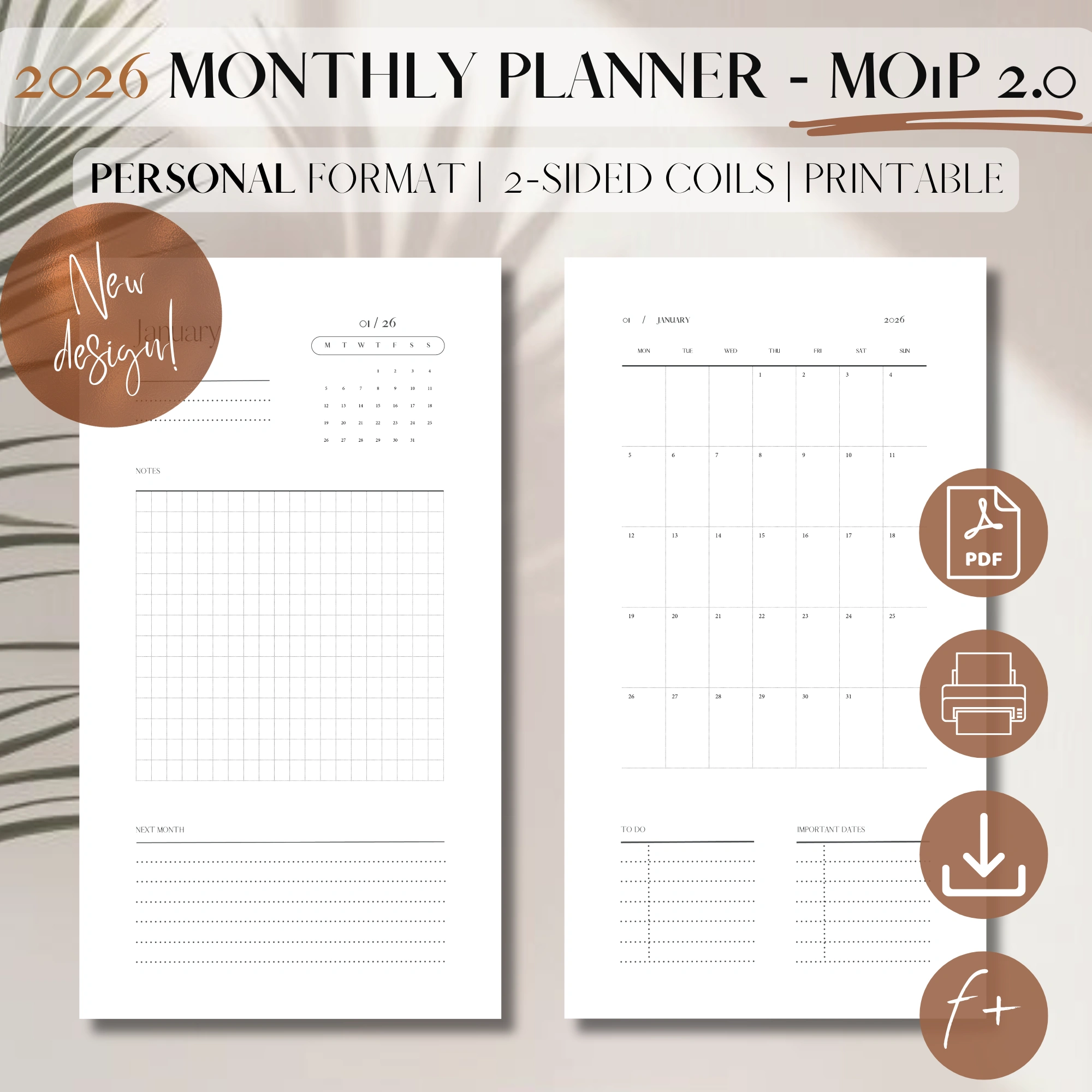 2026 Monthly Planner Printable DATED | Month On 1 Page 2.0 | PDF ...