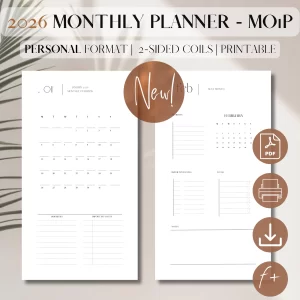 2026 Monthly Planner Printable DATED | Month On 1 Page | PDF Printable Planner Insert | Month at a glance | Minimalist Planner | Personal, 3.7 x 6.7” (9.5 x 17 cm)_1