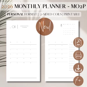 2026 Monthly Planner Printable DATED | Month On 2 Pages | PDF Printable Planner Insert | Month at a glance | Minimalist Planner | Personal, 3.7 x 6.7”_1