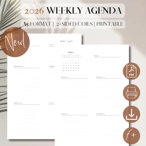 2026 Dated Vertical Weekly Agenda On 2 Pages | PDF Printable Planner Refill | Weekly Layout | Weekly Tasks | Week At A Glance | A5 5.5 x 8.5”_1