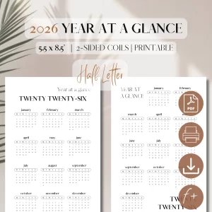 2026 Year At A Glance Dashboards | PDF Printable Planner Insert | 2026 Printable Calendar | Year Overview | Year At A Glance | Half-Letter: 5.5 x 8.5 inches (13.97 x 21.59 cm)_1