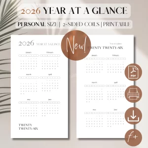 2026 Year At A Glance Dashboards | PDF Printable Planner Insert | 2026 Printable Calendar | Year Overview | Year At A Glance | Personal, 3.7 x 6.7 inches (9.5 x 17 cm)_1