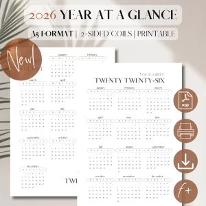 2026 Year At A Glance Dashboards | PDF Printable Planner Insert | 2026 Printable Calendar | Year Overview | Year At A Glance | A5, 5.8 x 8.3 in_1