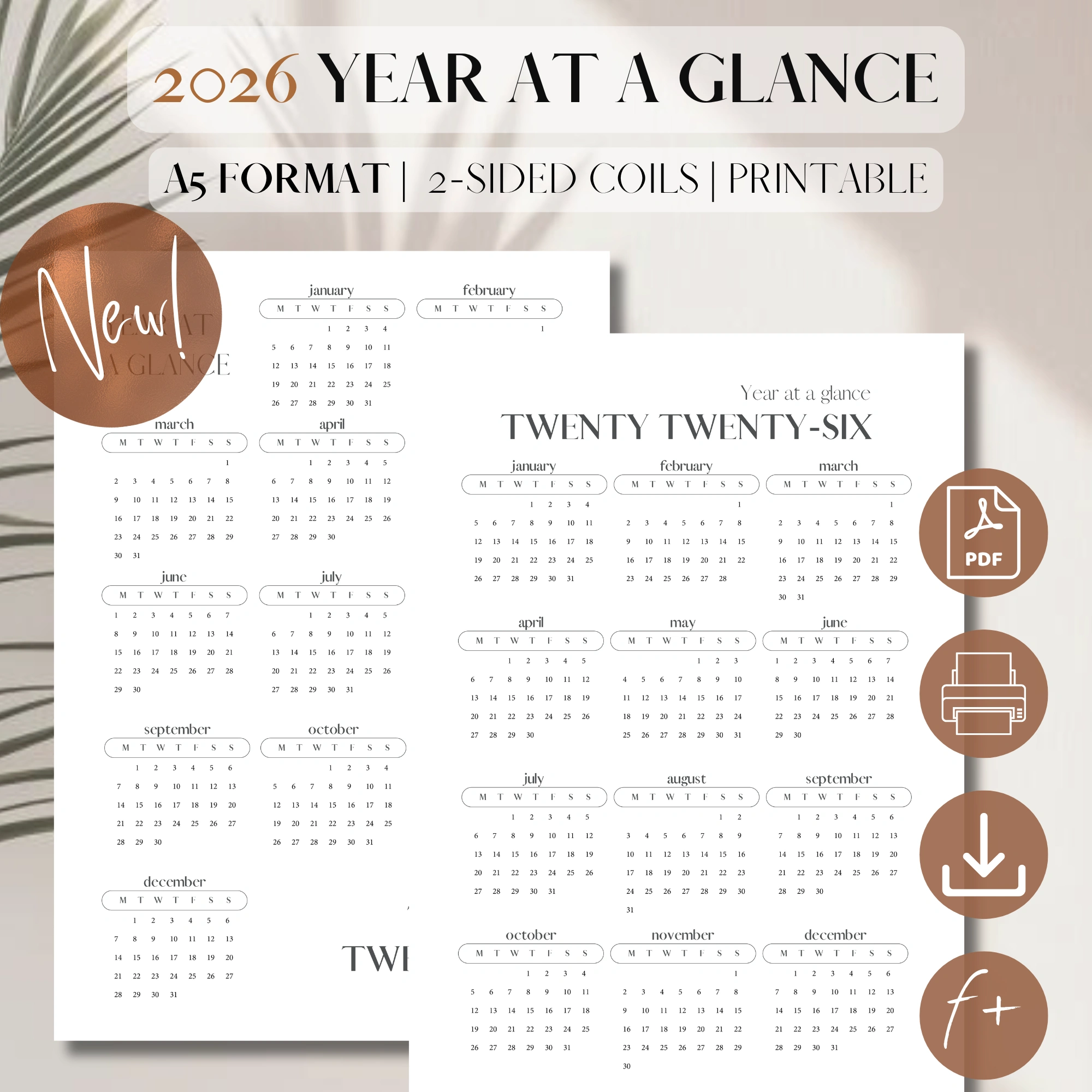 2026 Year At A Glance Dashboards | PDF Printable Planner Insert | 2026 ...