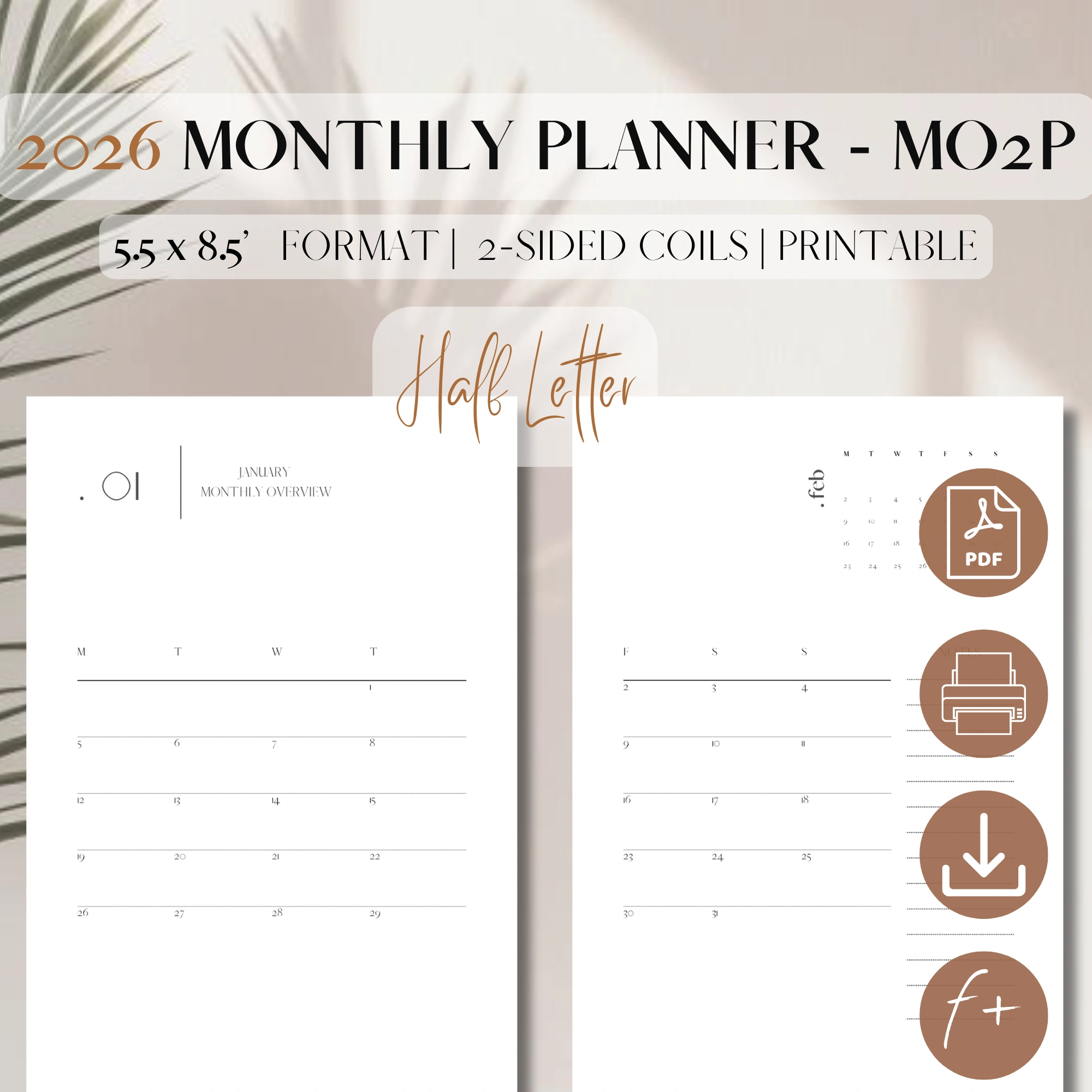 2026 Monthly Planner Printable DATED | Month On 2 Pages | PDF Printable ...