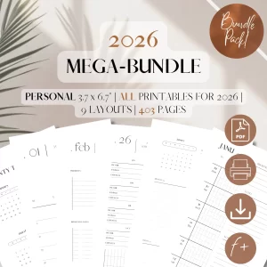 2026 PRINTABLE PLANNER INSERTS MEGA-BUNDLE | Yearly, Monthly, Weekly, and Financial Planning Inserts | 9 Layouts | 403 Pages | FCC, Personal 3.7 x 6.7 in_1